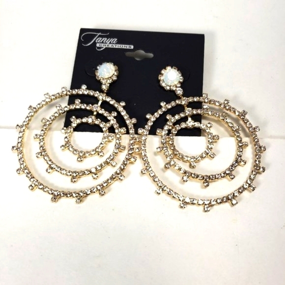 Gold-tone Multiple Hoops Sparkling Crystal Bling Drop Dangle Earrings - Women - Picture 3 of 8